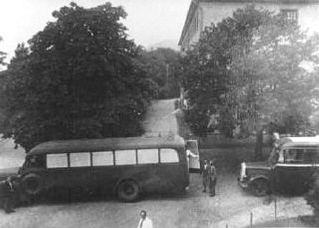 Buses used to transport patients to Hadamar euthanasia center. The windows were painted to prevent people from seeing those inside